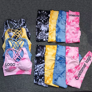Ensemble de yoga tie-dye pour femme : Leggings taille haute et crop top à bretelles croisées, extensible dans les quatre sens, en Spandex et Polyester - Product Image 6