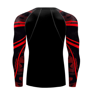 <b>Men's</b> Black Red Full Sleeve <b>Compression</b> <b>Shirt</b> Crew Neck Fitted Moisture Wicking Breathable Quick Dry Geometric Print Sport Top - Product Image 2