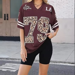 เสื้อฟุตบอลโอเวอร์ไซส์ลายเสือดาว ผ้าตาข่ายระบายอากาศ คอวี แขนสั้น สไตล์สตรีทแวร์ ฮิปฮอป แฟชั่น ยูนิเซ็กส์ - Product Image 2