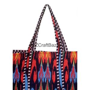Eco-Friendly Women's 100% Cotton Quilted Tote <b>Bag</b> Long Handle Large Size Multi-Color Made Rajasthan for Beach Tote Groceries - Product Image 6