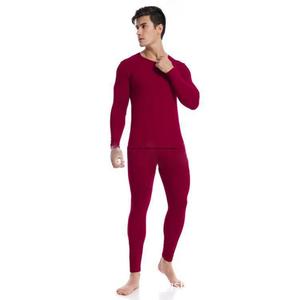 Ensemble de sous-vêtements thermiques pour homme, haut à manches longues et pantalon, rouge, en coton et élasthanne, vêtements de compression - Product Image 1