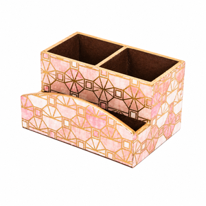 Porta cubiertos y servilletas de madera artesanal con cajón |   Organizador de Escritorio Decorativo |   Caja de Almacenamiento de Madera con Múltiples Compartimentos - Product Image 2