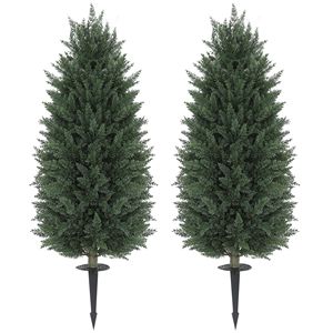 Set di 2 Alberi di Cipresso Artificiali da 110 cm, Resistenti ai Raggi UV, per Interni ed Esterni, con Picchetto di Supporto per Giardino - Product Image 1