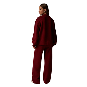 Conjunto Deportivo de Cuello Redondo para Mujer, Top y Pantalones de Pierna Recta Relajados, Cintura Elástica, Dos Piezas, Atuendo Informal para Viajar - Product Image 2