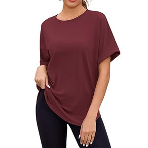 Camisetas de Manga Corta para Mujer, Color Rojo Oscuro, Corte Holgado, Cuello Redondo, con Logotipo Personalizado, Estilo Casual de Verano - Product Image 6