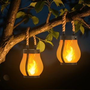 Hompavo Gen2 Dual Charging (USB/<b>Solar</b>) Outdoor Waterproof Realistic Flickering Flame <b>Solar</b> <b>Lanterns</b> 2 Modes Lights <b>Garden</b> - Product Image 1