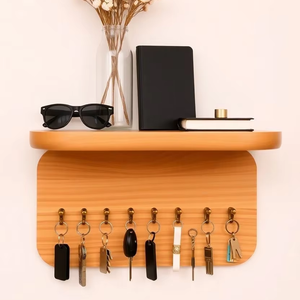 Porte-clés en bois avec motif Ganesh, organisateur mural avec crochets et étagère pour l'entrée de la maison - Product Image 1