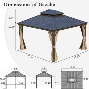 Gazebo y Pérgola Metálica Permanente para Exteriores con Techo Doble de Acero Galvanizado y Estructura de Aluminio Rígida de 12 x 14 pies - Product Image 6