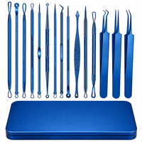 Kit de 15 outils de nettoyage de points noirs et d'acné pour le bureau - Extracteur de comédons en acier inoxydable avec étui, compatible US/AU