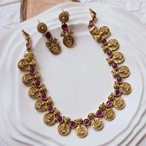Kasumala Kemp Lakshmi Gold Plated Copper <b>Necklace</b> Set with <b>Ruby</b> and Diamond Designer Fashion Jewelry - Product Image 2