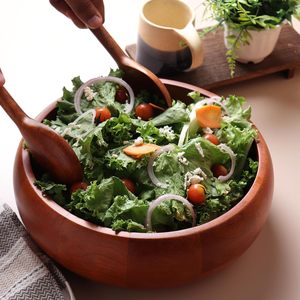 DESIGNS Saladier en bois extra large avec grande capacité |   Bol de service pour salade, adapté aux aliments |   (Finition naturelle) - Product Image 4