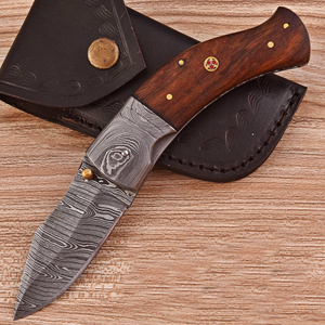 Couteau pliant EDC personnalisé en acier Damas, manche en bois de rose, fait main, verrouillage Liner Lock, pour la chasse et l'extérieur, qualité industrielle, garantie 1 an - Product Image 1