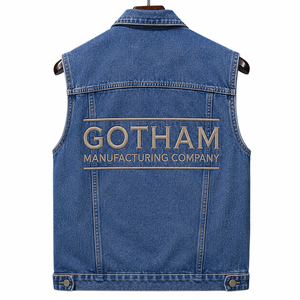 Gotham Top Selling Canvas <b>Denim</b> Vest for Men Autumn Casual Button <b>Custom</b> Logo High Quality Fashionable Sleeveless <b>Jacket</b> - Product Image 2