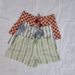 Women's Frill Pajama Set Sage Green Multi Stripe Woven Cotton Green Tassel Drawstring Waist Frill Hem Casual Summer Shorts - Product Image 5
