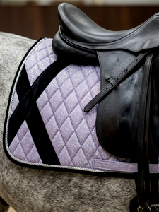 High Demand Premium Fine <b>Quilted</b> Silver Gray Glitter Fabric Customizable Dressage Saddle Pad 6-Piece Set 18mm Foam Filled Equine - Product Image 2