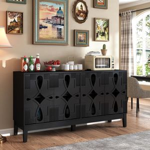 60.5\" Mid Century Modern Sideboard Buffet Cabinet with 4 Adjustable Doors TV Media <b>Console</b> <b>Table</b> Practical <b>Storage</b> Solution - Product Image 1