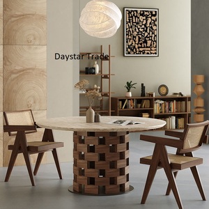 Mesa de Comedor Rectangular Moderna y Ecológica Daystar Trade con Cubierta de Madera de Nogal y Base de Acero Inoxidable |   Muebles para el Hogar de 4 Plazas - Product Image 1