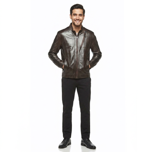 2024 OEM Men's High Quality Vintage Style Genuine Leather Streetwear Jacket Breathable Fur Trim <b>Sherpa</b> <b>Lined</b> Zipper - Product Image 6