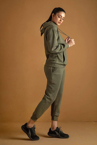Conjunto Deportivo de 2 Piezas para Mujer, Color Verde, de Alta Calidad, Cálido, Informal, Ligero, Holgado, con Sudadera con Capucha y Pantalones Largos - Product Image 3