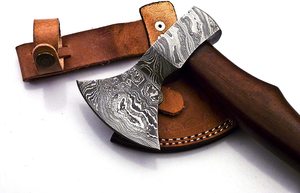 Hache de combat artisanale en acier Damas, hache barbue viking, manche en bois, outil de survie en plein air - Product Image 4