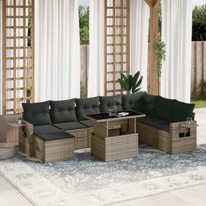 Grey Garden Sofa Set Outdoor Rattan Cushioned Furniture Contemporary Design UV Resistant PE Material High Density <b>Foam</b> <b>Seating</b> - Product Image 1