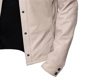 Veste en cuir beige pour femme, manches longues, coupe-vent, toutes saisons, vêtements de moto - Product Image 4
