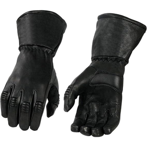 Gants de moto en cuir de cerf noirs pour hommes Samroz Sports, avec manchette longue et doublure thermique - Product Image 1