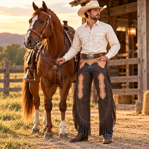 <b>Basket</b> <b>Weave</b> Western Chinks | Genuine Leather Cowboy Riding Chaps Long Fringe Ranch Rodeo Trail Equestrian Horse Riding Gear <b>Kit</b> - Product Image 3