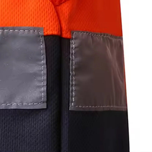 Men's Long Sleeve Hi Vis <b>Polo</b> Shirt <b>Orange</b> Black Reflective Tape Knitted Polyester Quick Dry Casual Workwear - Product Image 4