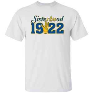 T-shirt imprimé sérigraphié Sigma Gamma Rho blanc, bleu roi et or, motif Sororité 1922, manches courtes, col rond, décontracté - Product Image 1