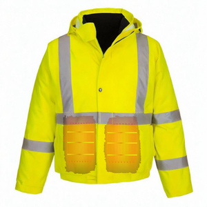 Men's Hi Visibility Reflective Work <b>Jacket</b> Yellow with <b>Silver</b> Stripes Button Front Safety Coat - Product Image 5