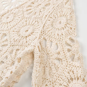 Cárdigan de punto abierto con mangas acampanadas florales de alta calidad, estilo bohemio, top de verano con cuello redondo y longitud corta para mujer. - Product Image 6