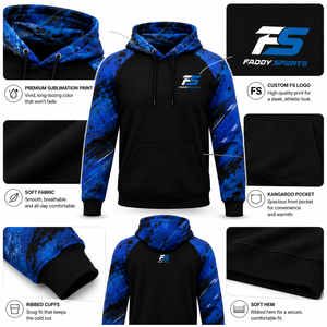 Sweat-shirt de sport personnalisé pour homme, imprimé par sublimation, pull-over respirant pour l'entraînement en salle de sport, vêtements de sport bleu noir streetwear - Product Image 4