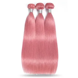 Extensiones de Cabello Humano Liso Indio Rosa, Cabello Virgen Remy Largo, Base de Seda, Doble Trama, 100% Densidad, Color Personalizable HD - Product Image 3