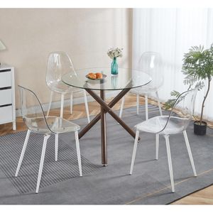 Tavolo da pranzo rotondo moderno con gamba in metallo Color noce e vetro temperato salvaspazio per cucina o soggiorno - Product Image 6