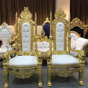 Elegante Sedia Trono Classica con Cornice in Lamina d'Oro, Rivestimento in Pelle Bianca, Resistente, per Villa, Ingresso, Parco, <span class=keywords><strong>Matrimoni</strong></span>, Eventi, Soggiorno - Product Image 1