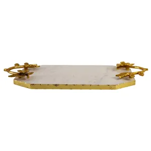 Luxury White Marble Serving Tray Decorative Gold Floral Handles Dishwasher Safe Portable Premium Display Tray for Table <b>Desk</b> - Product Image 4