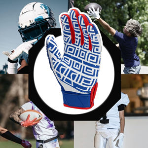 Outdoor Sports Gloves Blue Red White Embossed Pattern Non-Slip Design for Football Use - Product Image 2
