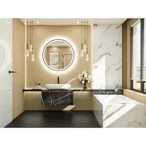 Miroir de salle de bain LED circulaire moderne à fixation murale, miroir de vanité en verre avec bord éclairé, diamètre 29,9 pouces pour la décoration intérieure - Product Image 2