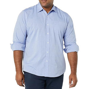 Chemise habillée formelle à manches longues pour homme, coupe ajustée, 100 % coton, décontractée, respirante, en sergé, avec logo personnalisé, fournisseur en gros - Product Image 1