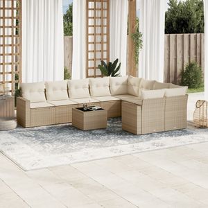 Conjunto de Sofás Grandes para Jardín en Ratán Sintético PE Beige y Acero con Recubrimiento en Polvo - Product Image 1