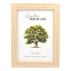 Cuadro de Madera con Árbol de la Vida y Piedras de Turmalina Verde, Obra de Arte de Cristal Hecha a Mano por la Fábrica de Gemas de Jaipur - Product Image 1