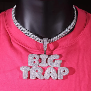 Big Trap Moissanite Diamond Pendant 925 <b>Silver</b> Hiphop Chain Necklace Men's Themed Letter <b>Charm</b> Everyday Wear - Product Image 6