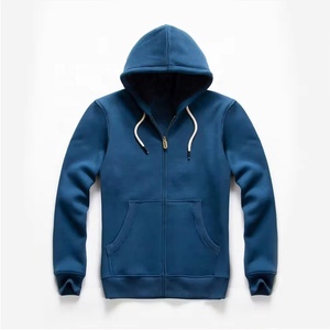 Sweat-shirt à capuche zippé vert uni pour homme, coupe classique, en molleton de coton, pour l'automne - Product Image 2