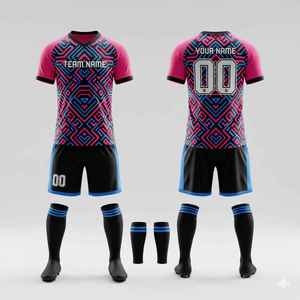 Conjunto de Camiseta de Fútbol Sublimada Personalizada, Estampado Geométrico Rojo, Cuello en V, Manga Corta, Secado Rápido, Uniforme de Poliéster para Adultos Unisex, Todas las Temporadas - Product Image 4