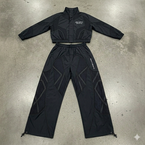 Manufacturer Unisex Sweatsuit <b>Zip</b> <b>up</b> <b>Jacket</b> and Pants Set Reflective Color Block Custom Polyester Nylon Windbreaker Tracskuit - Product Image 1