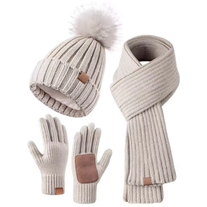 Ensemble bonnet en tricot d'hiver avec pompon et écharpe assortie, accessoires chauds en tricot pour femmes pour les journées froides - Product Image 6