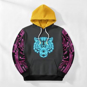 Sudadera con Capucha Electrónica Neon para Hombre, Diseño Gráfico Central y Detalle de Placa de Circuito en la Manga, Impresión Digital de Alta Definición - Product Image 4