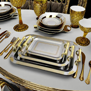 Plateau de service élégant en métal poli avec poignées, plateau décoratif léger pour boissons, desserts, cadeaux et réceptions à domicile - Product Image 2