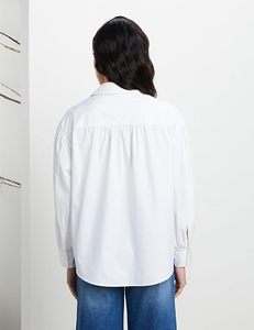 Women's <b>White</b> Poplin Button Down Shirt With <b>Balloon</b> Sleeves Turn-down Collar Loose Fit Casual Everyday Wear - Product Image 3